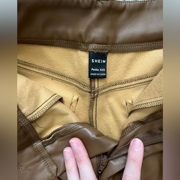 SHEIN PETITE XXS Brown Faux Leather Pants - Picture 10 of 16